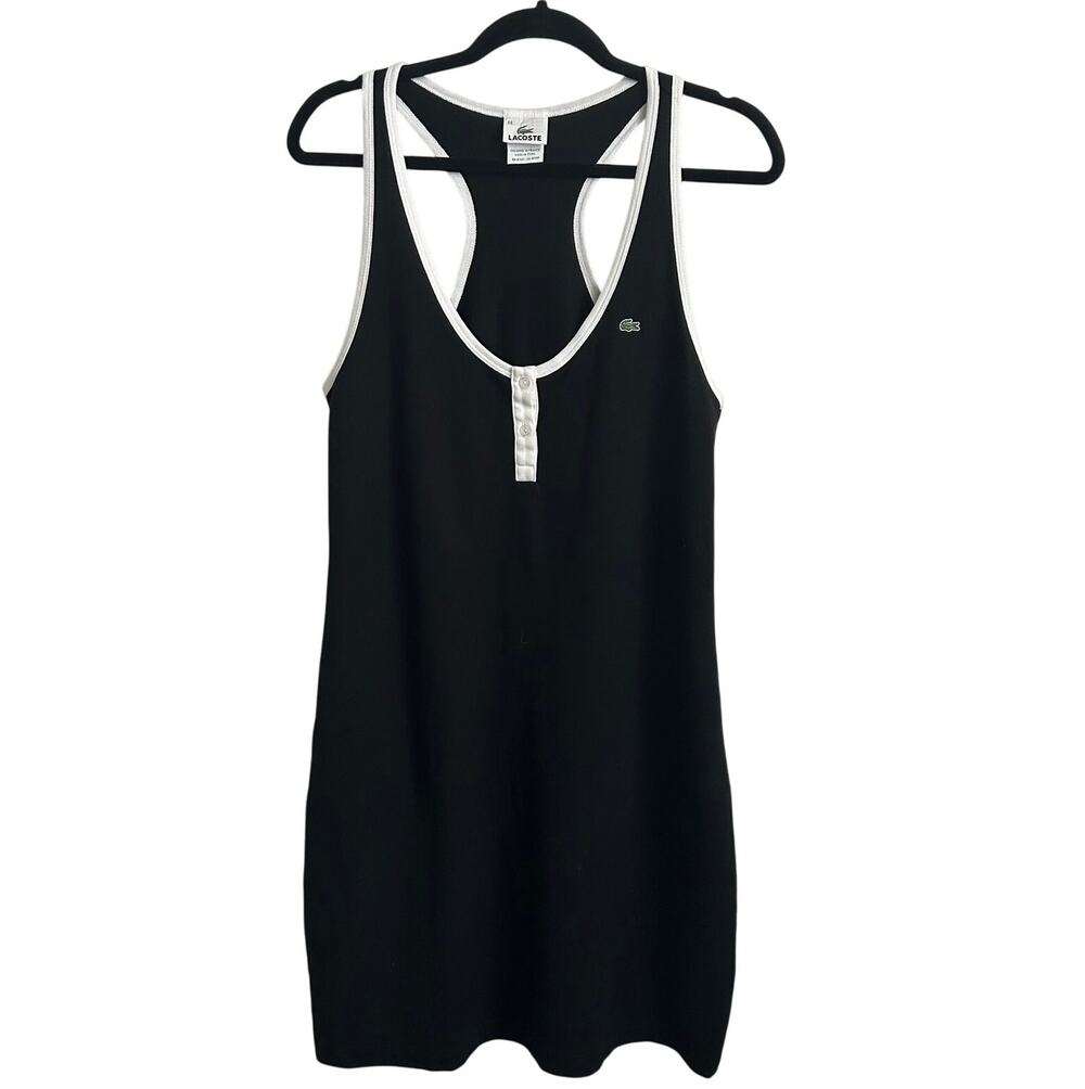 Vintage Lacoste Black Tennis Dress Size 44 US L Racerback Henley Sporty Tennis